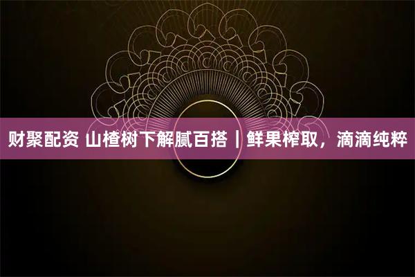 财聚配资 山楂树下解腻百搭｜鲜果榨取，滴滴纯粹